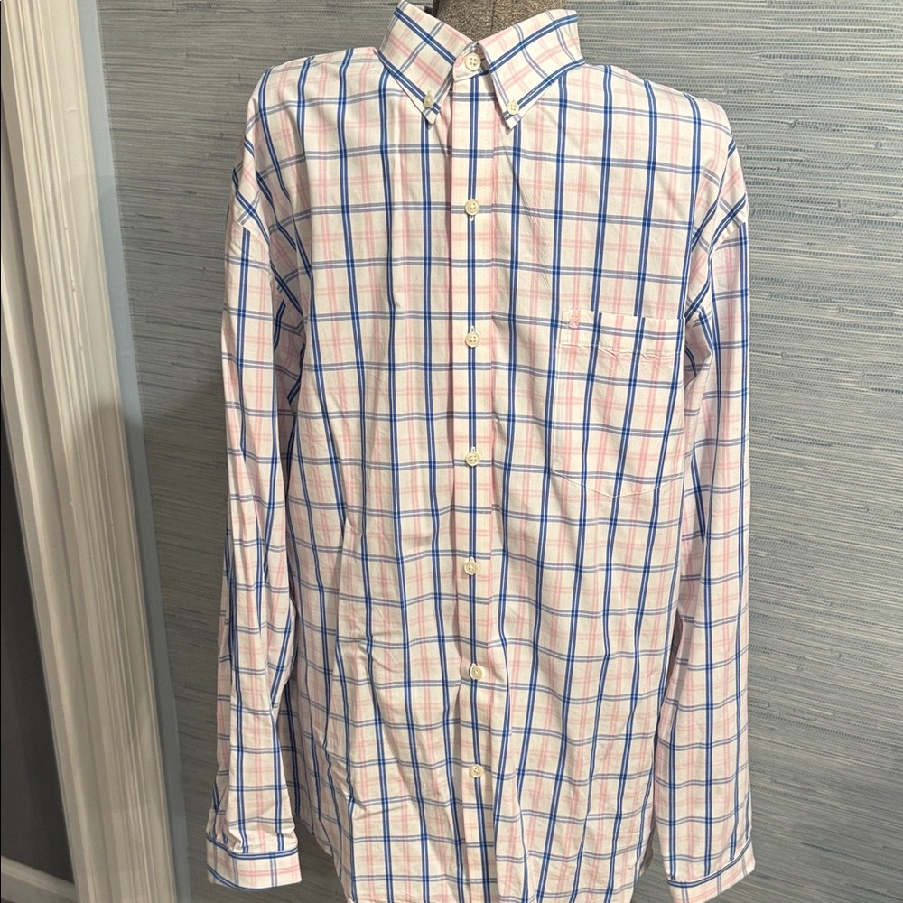 Izod Men's Plaid Button-Down Shirt in Blue and Pink